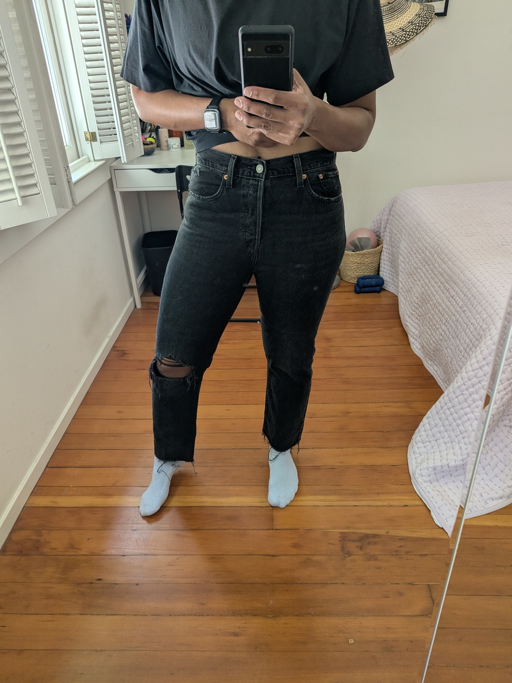Levis High-Rise Wedge Straight leg Black Distressed Women's Jeans